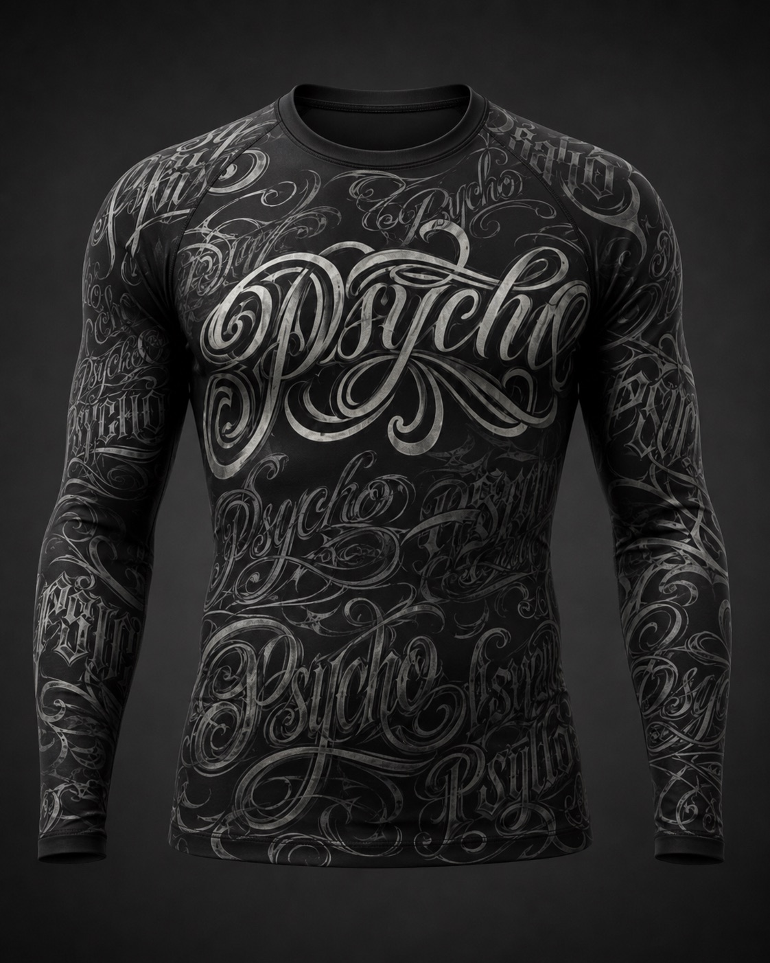Rashguard Psycho de manga larga con lettering completo